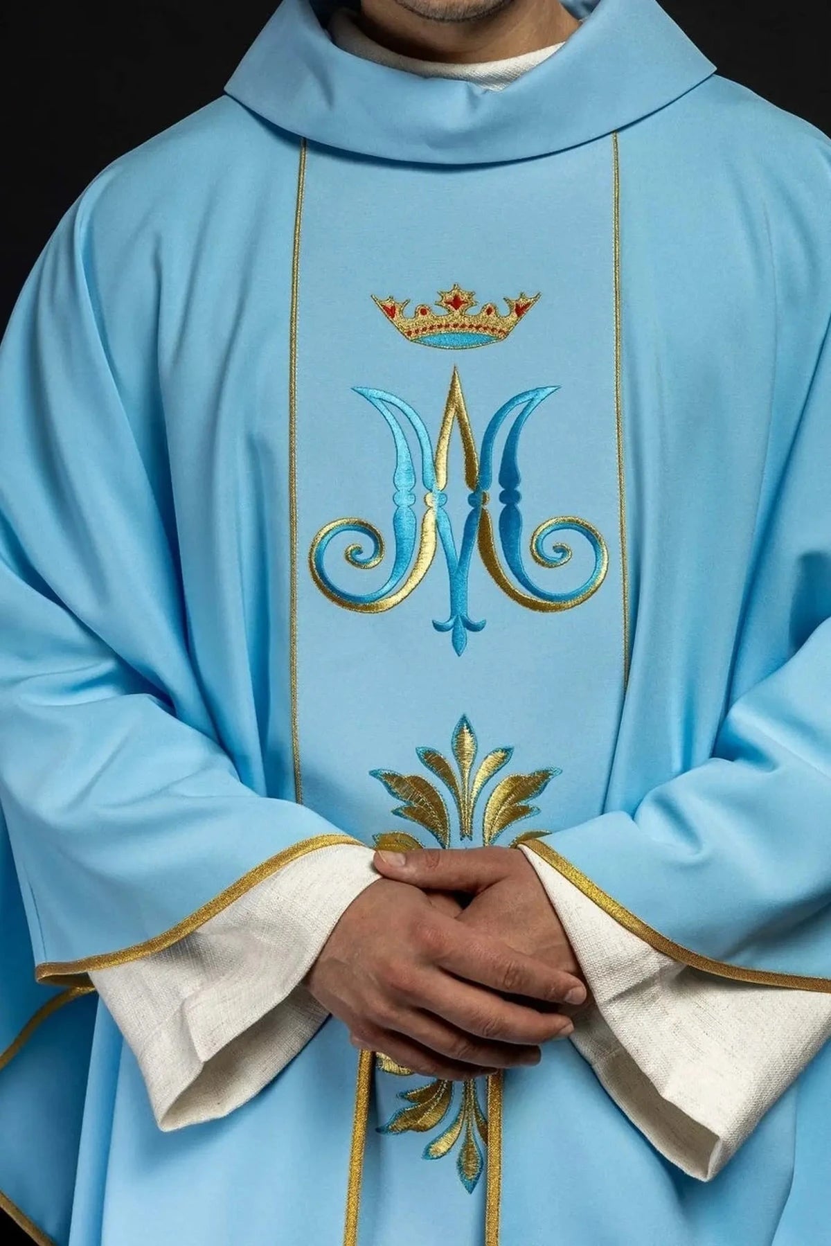 Blue Marian Chasuble with Crowned M and Floral Embroidery - gallery view 1