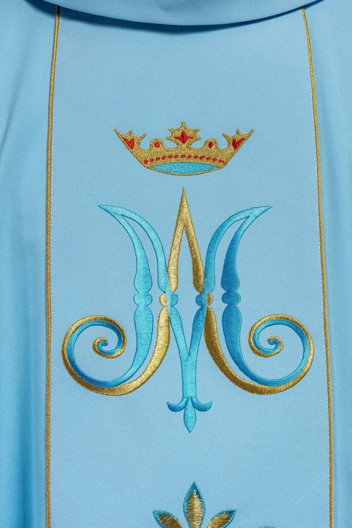 Blue Marian Chasuble with Crowned M and Floral Embroidery - gallery view 3