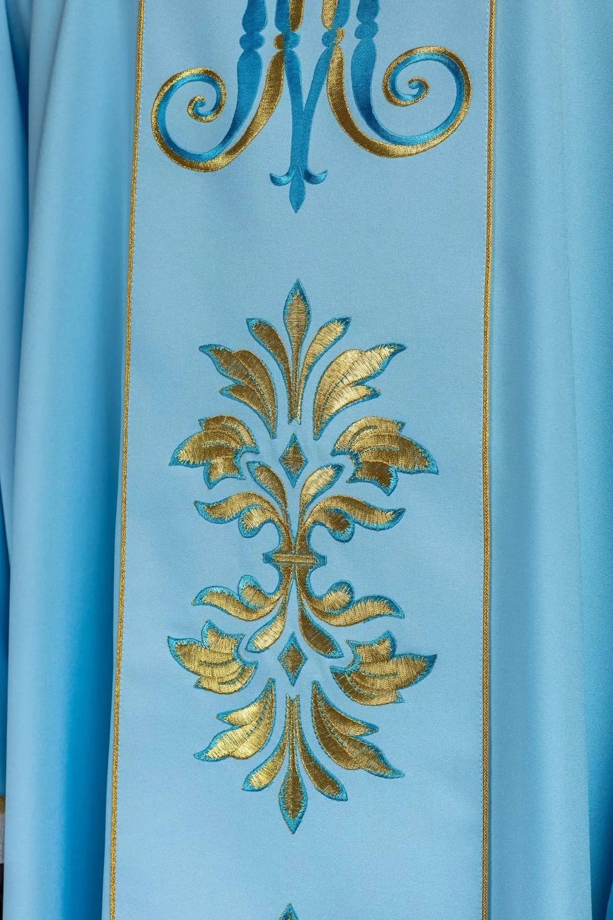 Blue Marian Chasuble with Crowned M and Floral Embroidery - gallery view 4