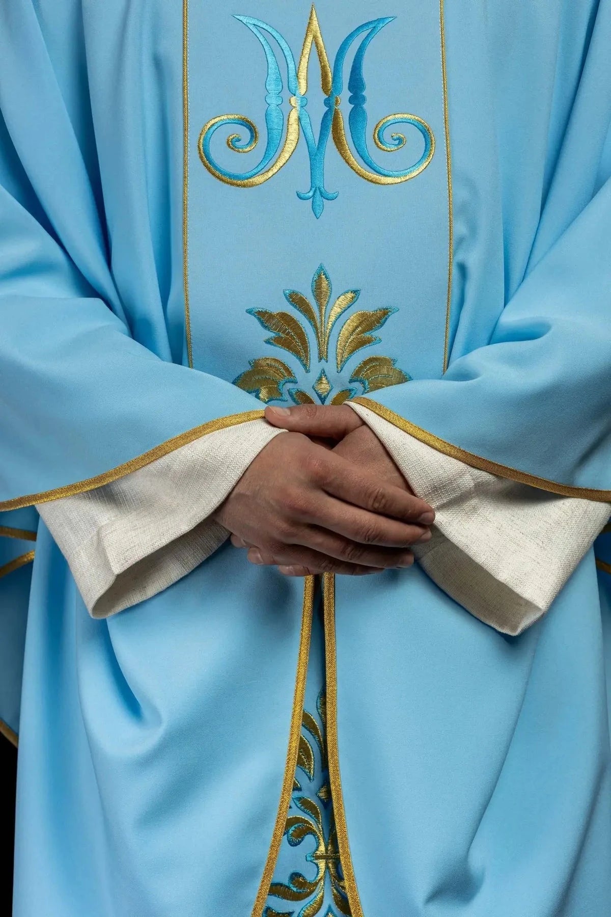 Blue Marian Chasuble with Crowned M and Floral Embroidery - gallery view 5