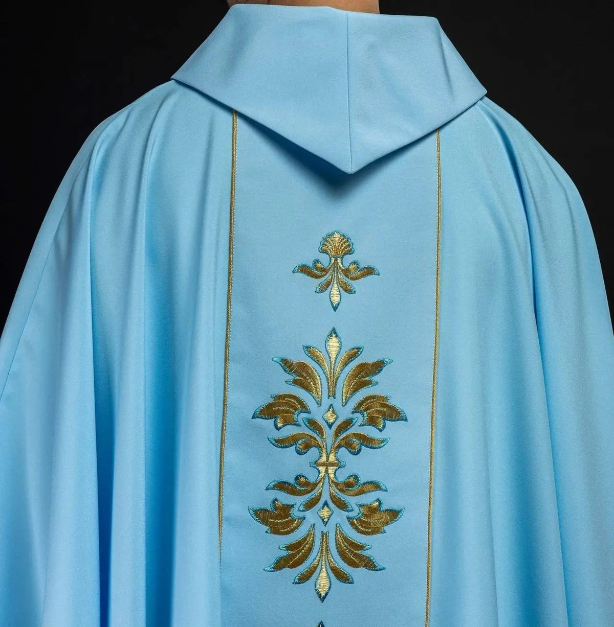 Blue Marian Chasuble with Crowned M and Floral Embroidery - gallery view 6