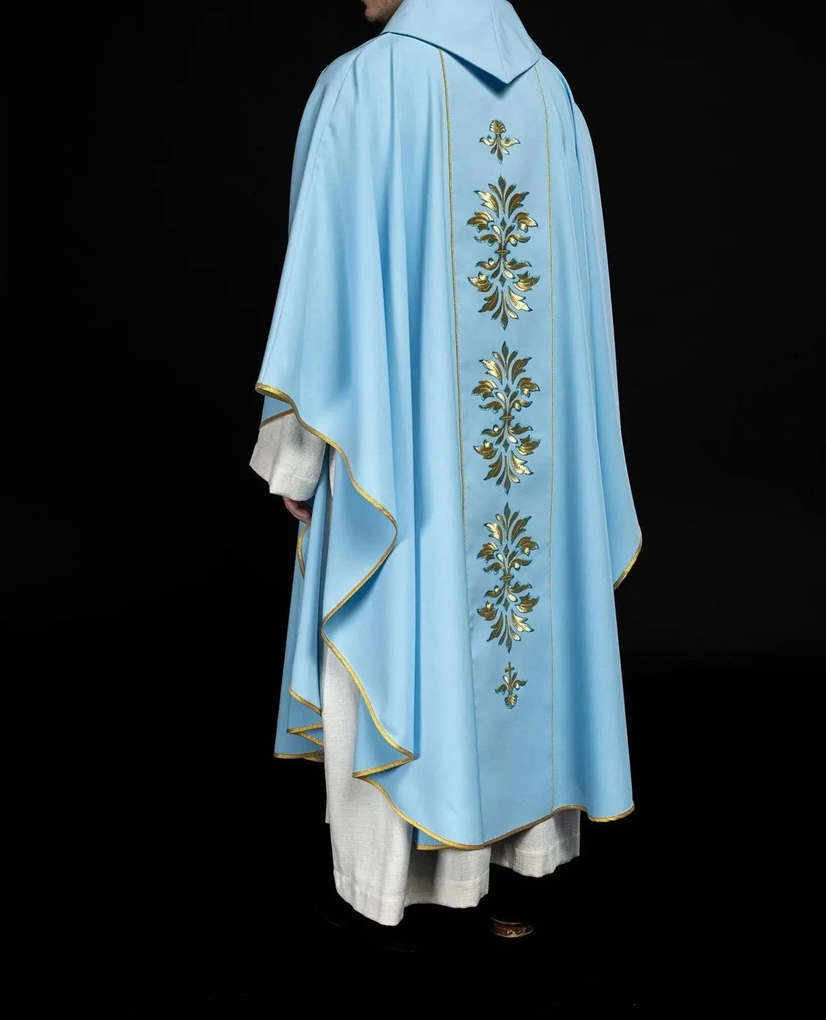 Blue Marian Chasuble with Crowned M and Floral Embroidery - gallery view 7