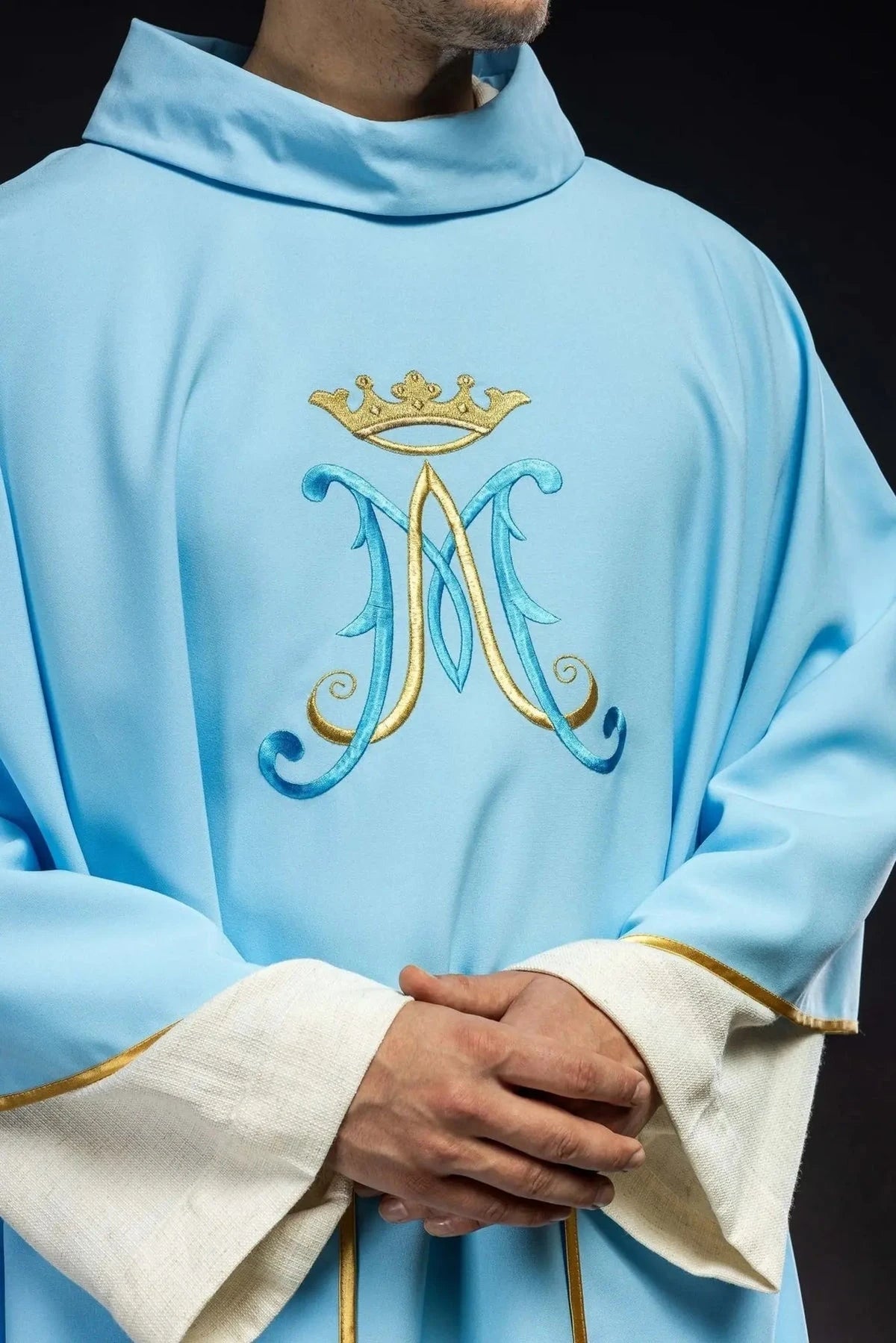 Blue Marian Chasuble with Crowned M Embroidery - gallery view 3