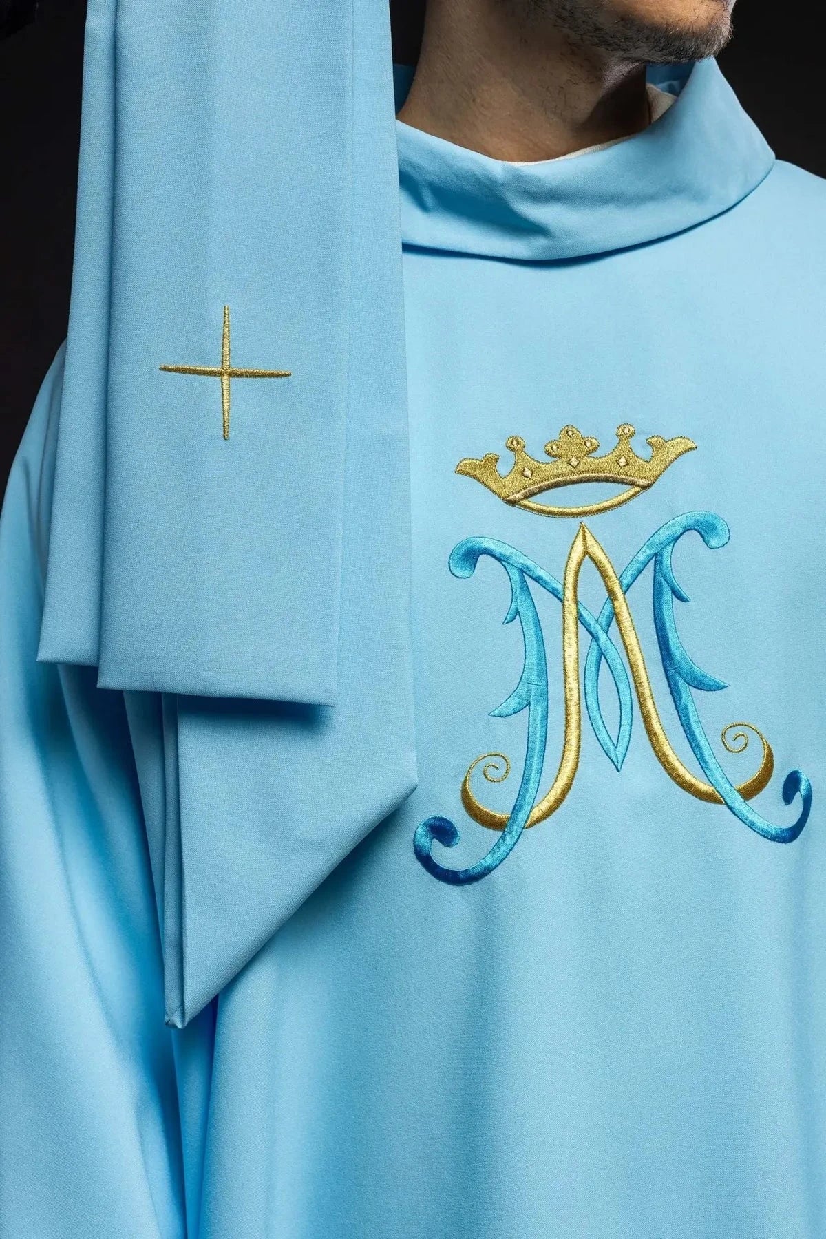 Blue Marian Chasuble with Crowned M Embroidery - gallery view 4