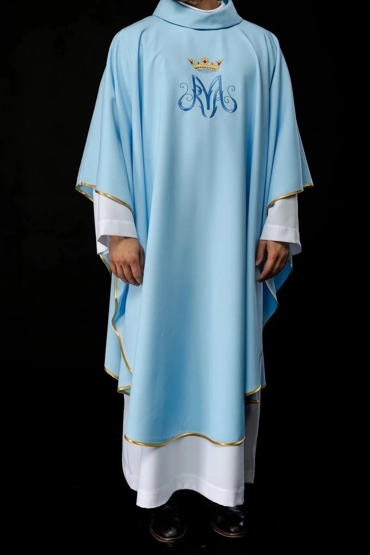 Blue Marian Chasuble with Crowned Marian Monogram - gallery view 2