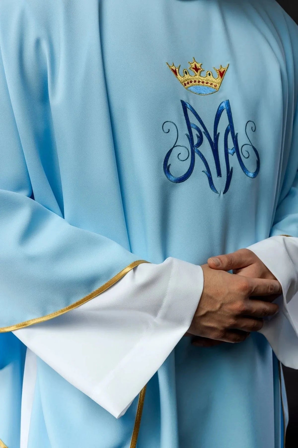 Blue Marian Chasuble with Crowned Marian Monogram - gallery view 4