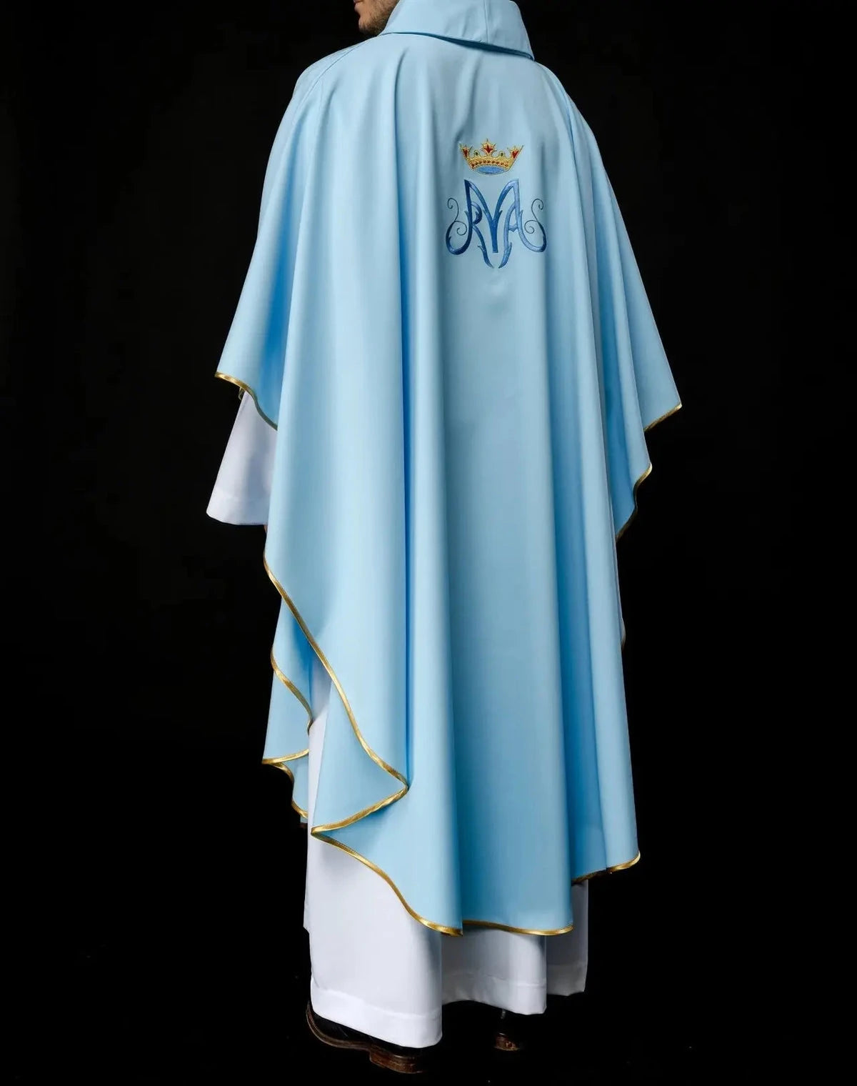 Blue Marian Chasuble with Crowned Marian Monogram - gallery view 6