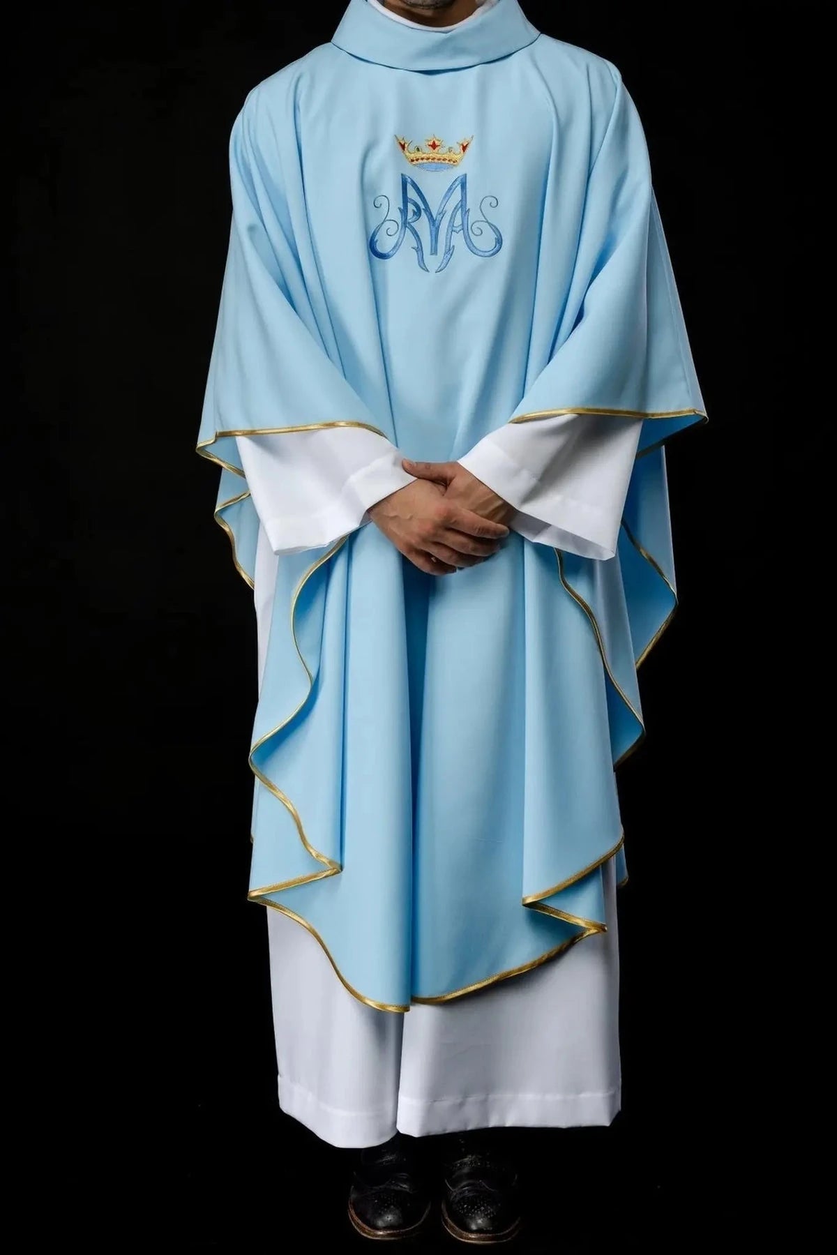 Blue Marian Chasuble with Crowned Marian Monogram - gallery view 7
