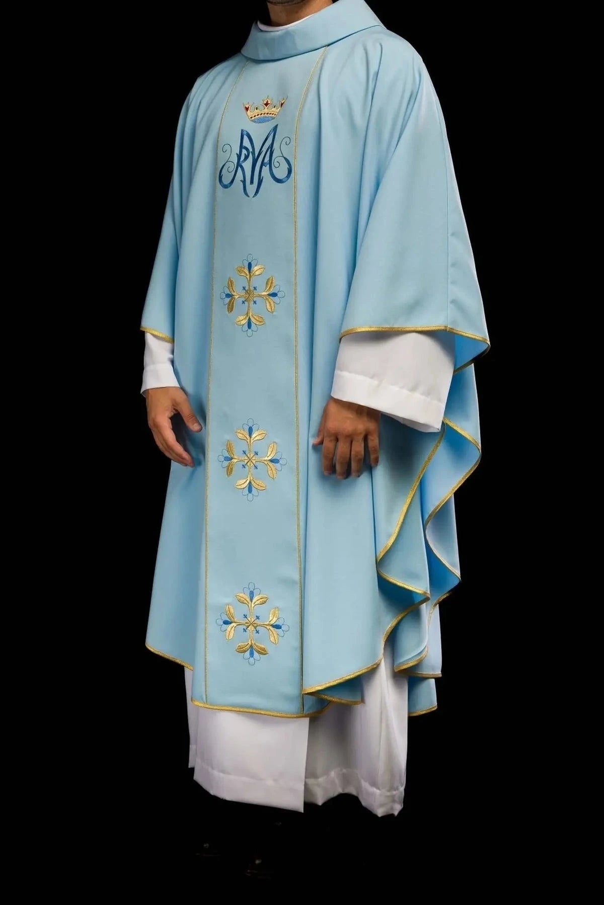 Blue Marian Chasuble with Crowned Monogram and Embroidered Band - gallery view 2