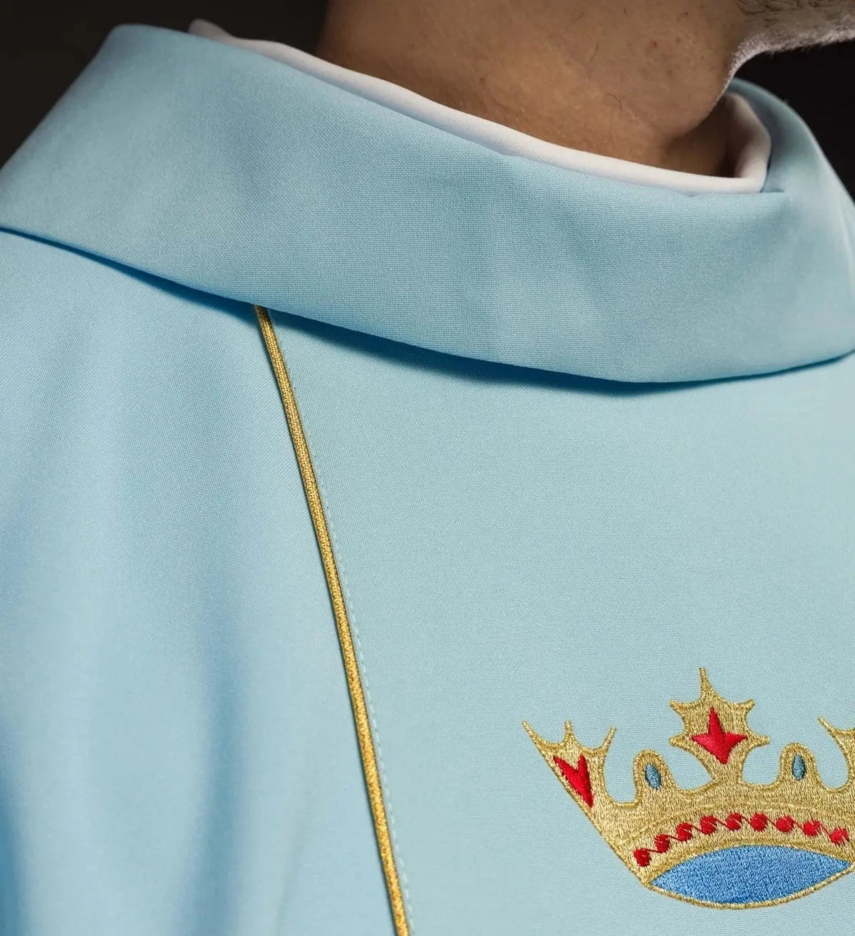 Blue Marian Chasuble with Crowned Monogram and Embroidered Band - gallery view 4