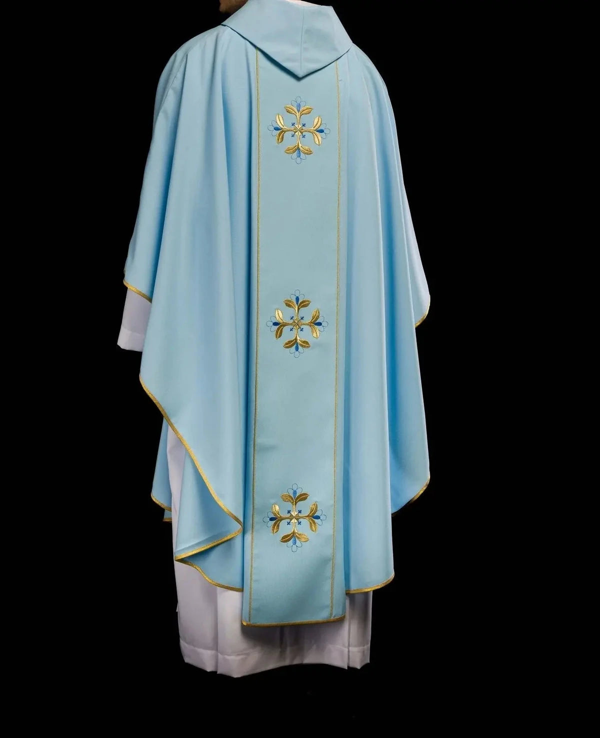 Blue Marian Chasuble with Crowned Monogram and Embroidered Band - gallery view 6