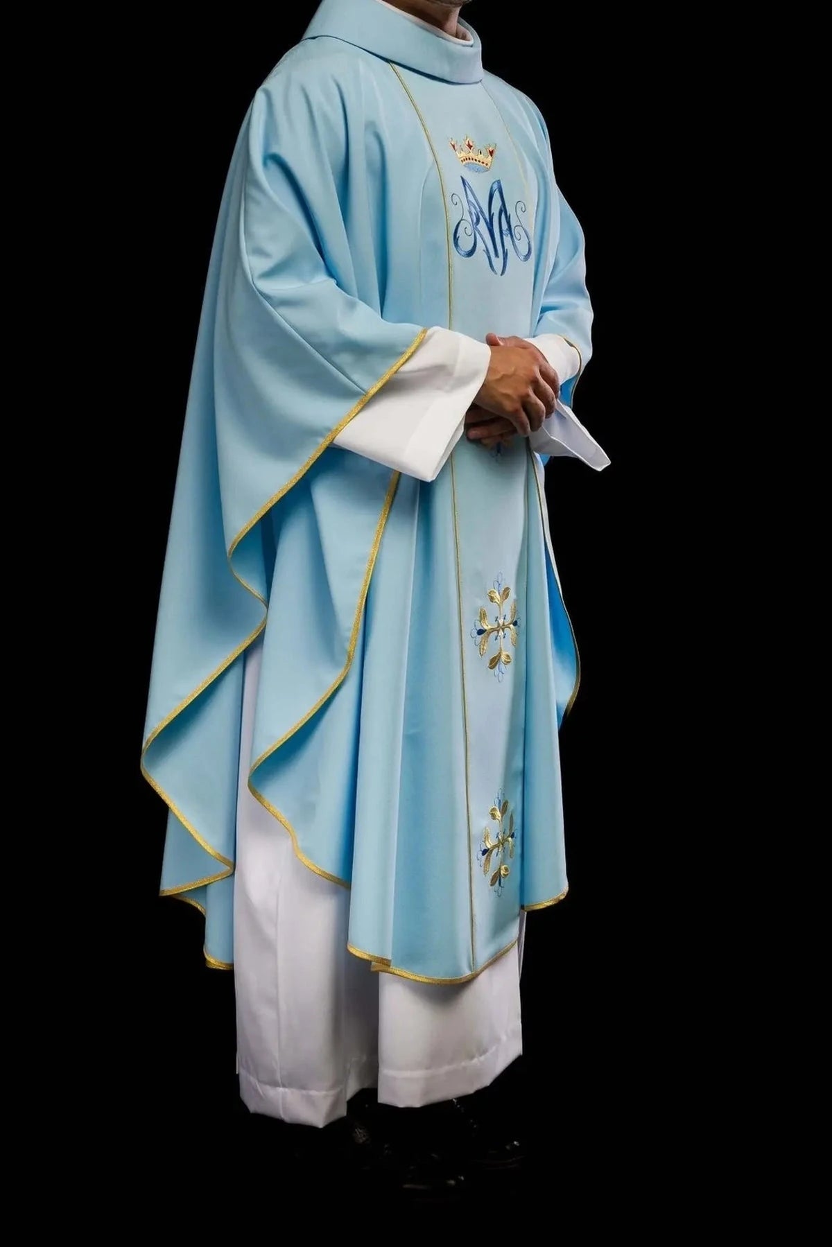 Blue Marian Chasuble with Crowned Monogram and Embroidered Band - gallery view 7