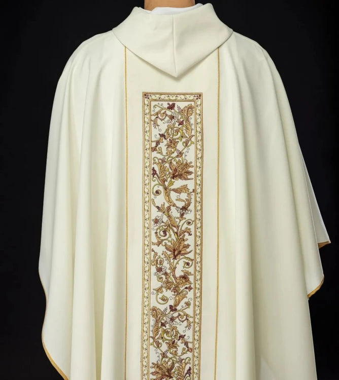 Ecru Chasuble with rich IHS decoration — side view