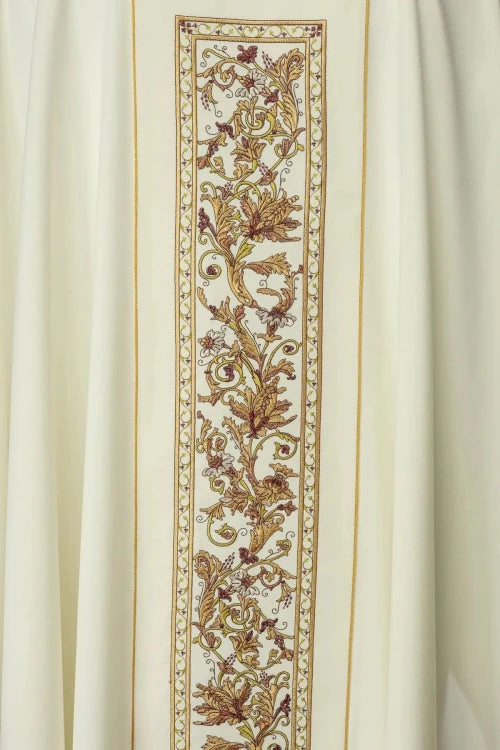 Ecru Chasuble with rich IHS decoration — collar detail