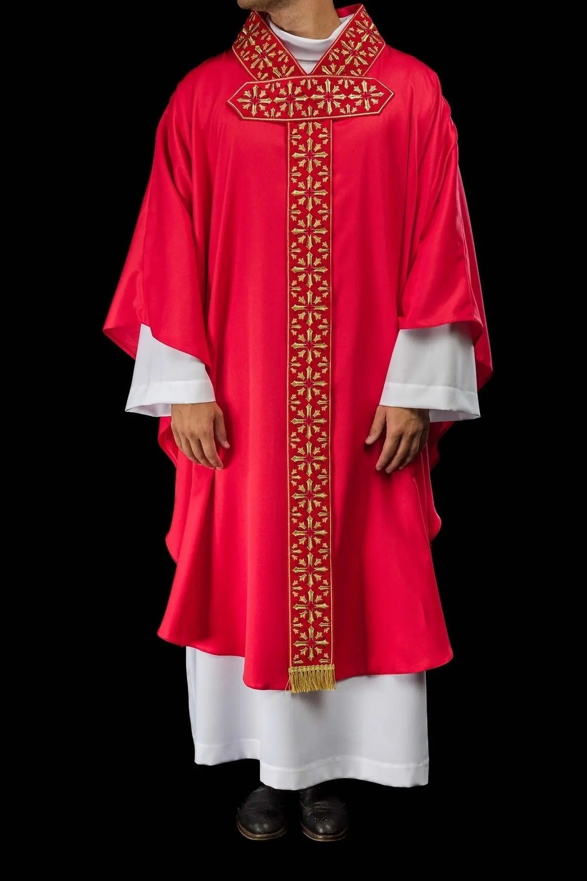 Bright Red Chasuble with Embroidery — full view