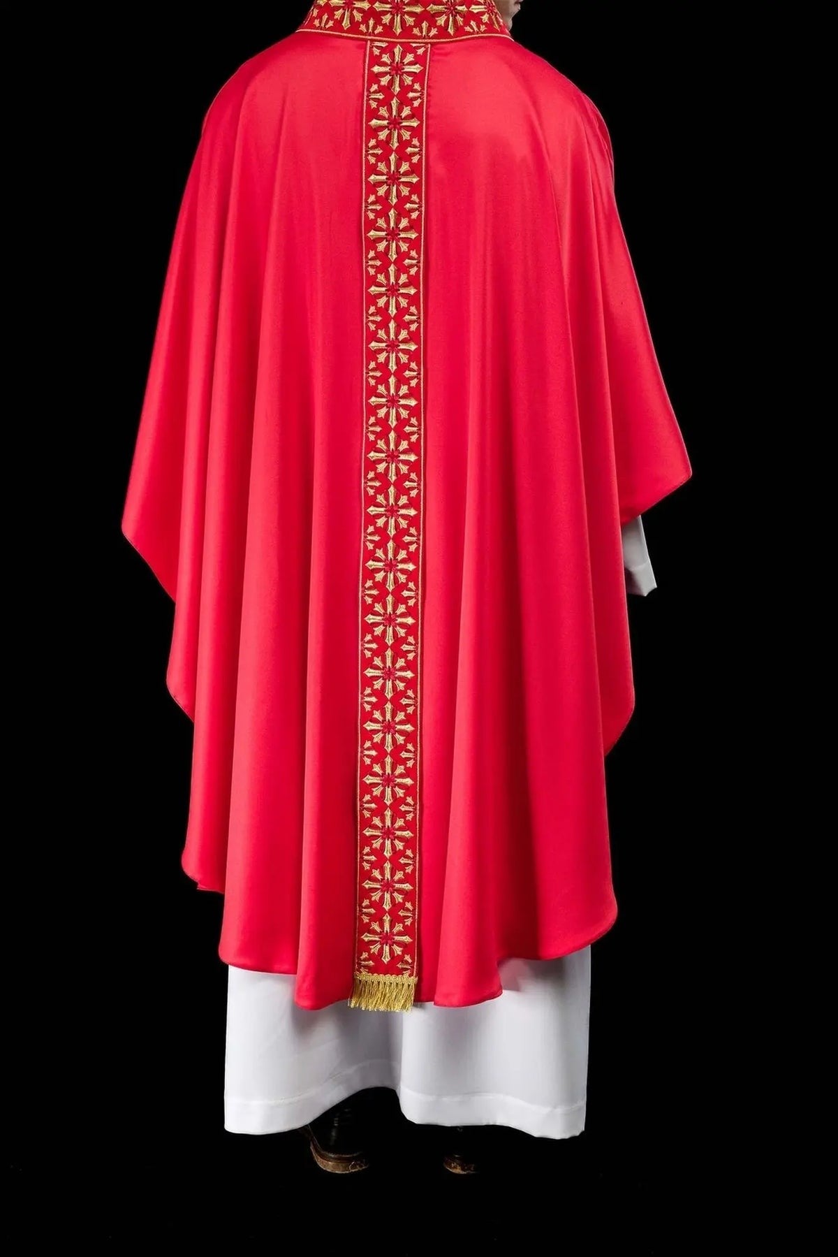 Bright Red Chasuble with Embroidery — back view