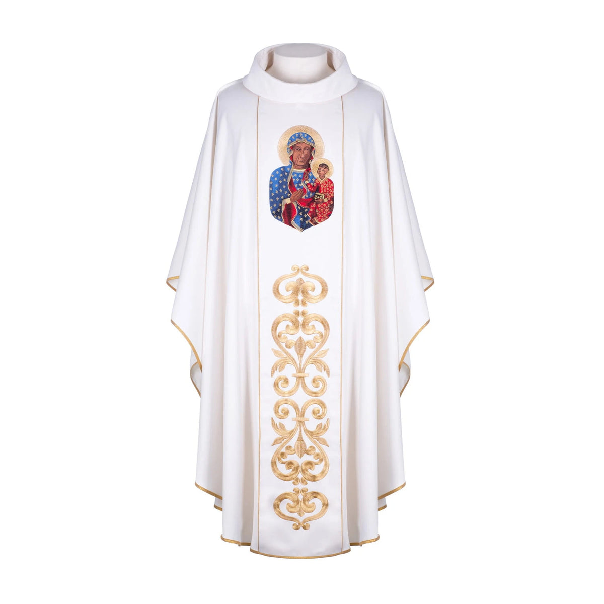 Casula écru Madonna di Częstochowa con simbolo mariano dorato