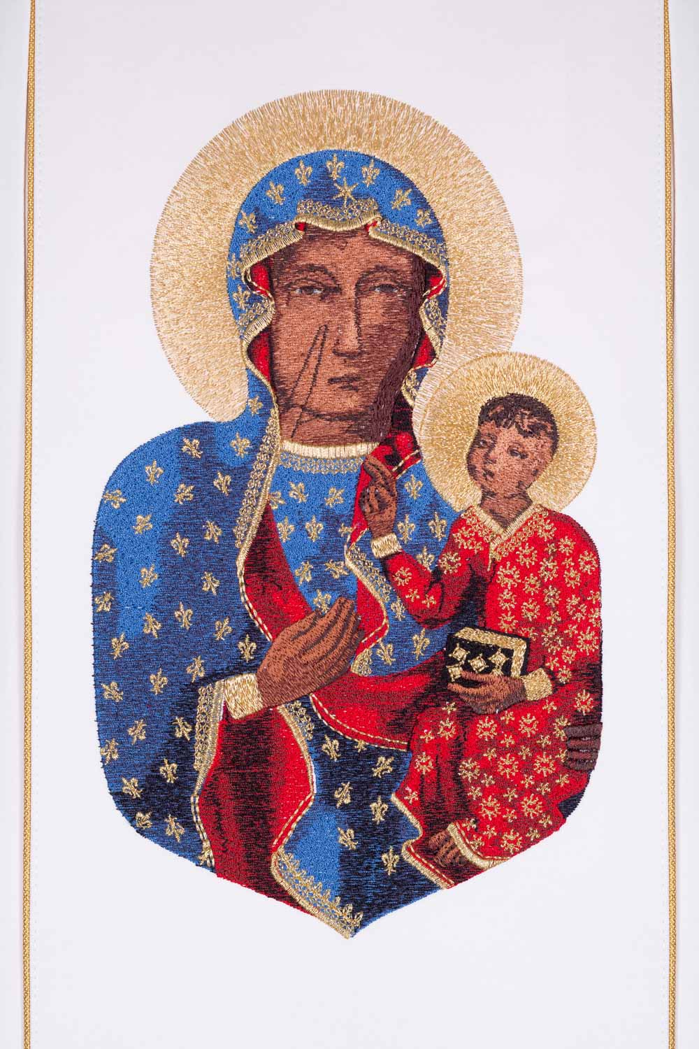 Casula écru Madonna di Częstochowa con simbolo mariano dorato