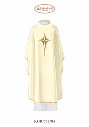 Ecru Chasuble with embroidered cross — front view