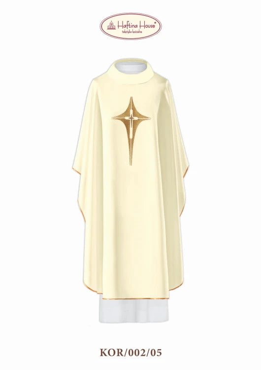 Ecru Chasuble with embroidered cross — front view