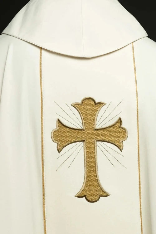 Ecru Chasuble with cross and wheat embroidery — close-up detail
