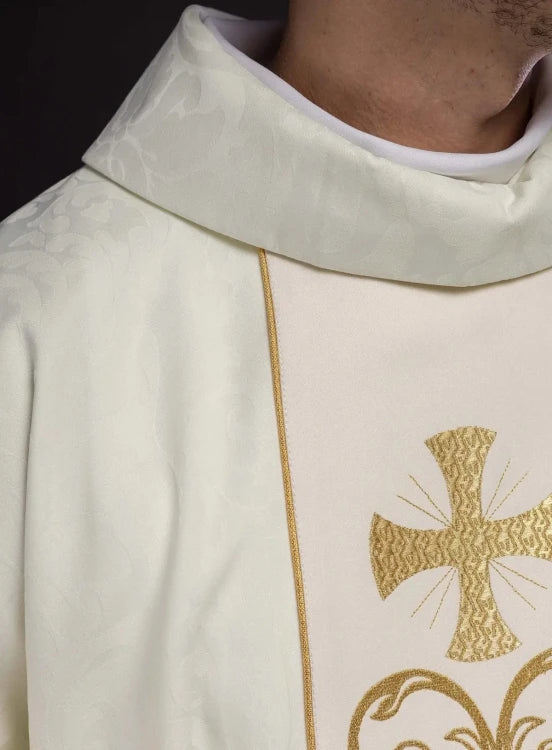 Ecru Chasuble with decorative band — back view