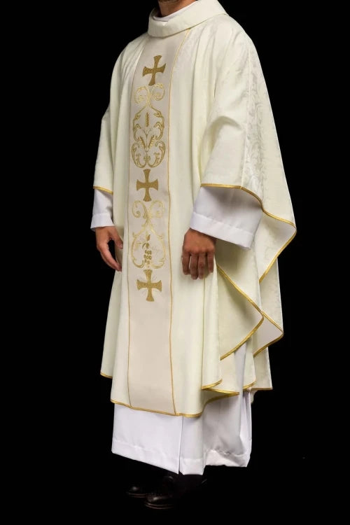 Ecru Chasuble with decorative band — vestment detail