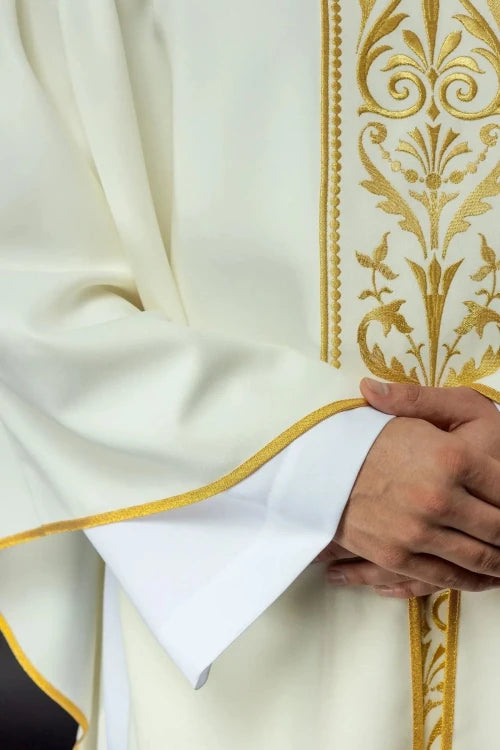 Ecru Chasuble with decorative embroidered band — close-up detail