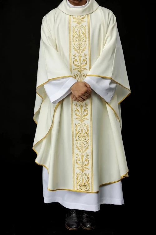 Ecru Chasuble with decorative embroidered band — vestment detail