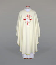 Ecru Chasuble with Easter-themed embroidery — front view