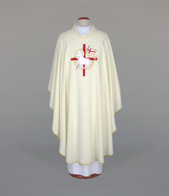 Ecru Chasuble with Easter-themed embroidery — front view