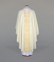 Ecru Chasuble with elegant woven band — front view