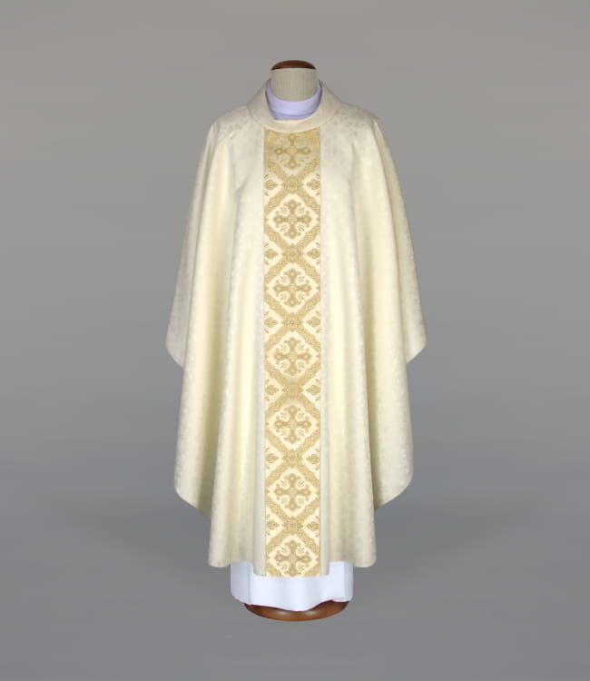 Ecru Chasuble with elegant woven band – Variant II — front view