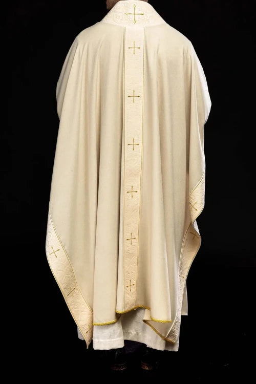 Ecru Chasuble with embroidered band and cross-decorated collar — gallery view 12