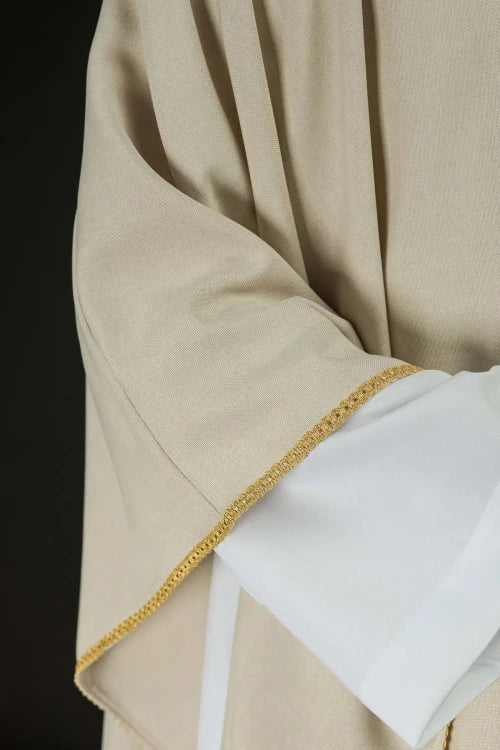 Ecru Chasuble with embroidered band with cross motif — back view