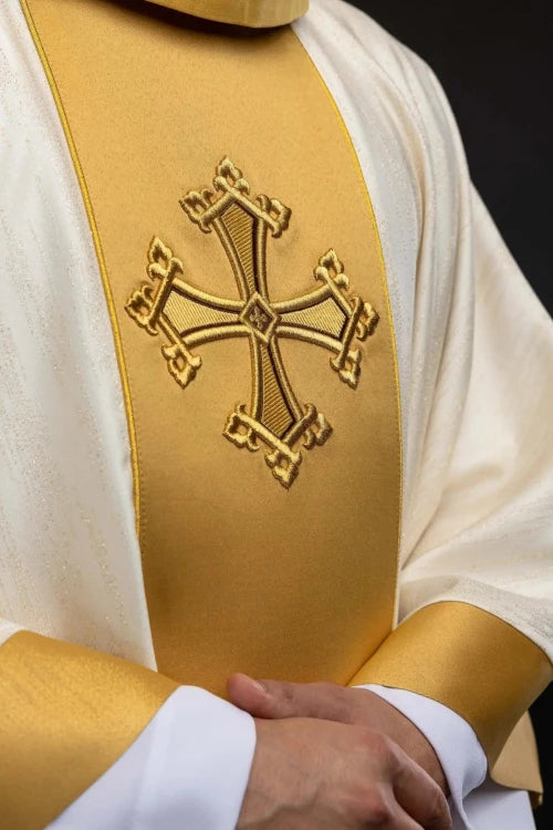 Ecru Chasuble with embroidered band with cross motif – Variant II — back view