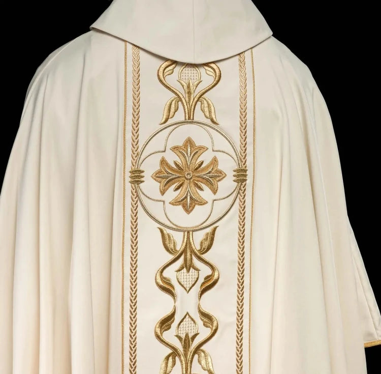 Ecru Chasuble with embroidered band with cross motif – Variant II — side view