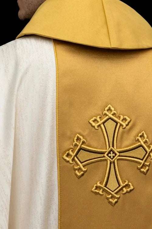 Ecru Chasuble with embroidered band with cross motif – Variant II — side view