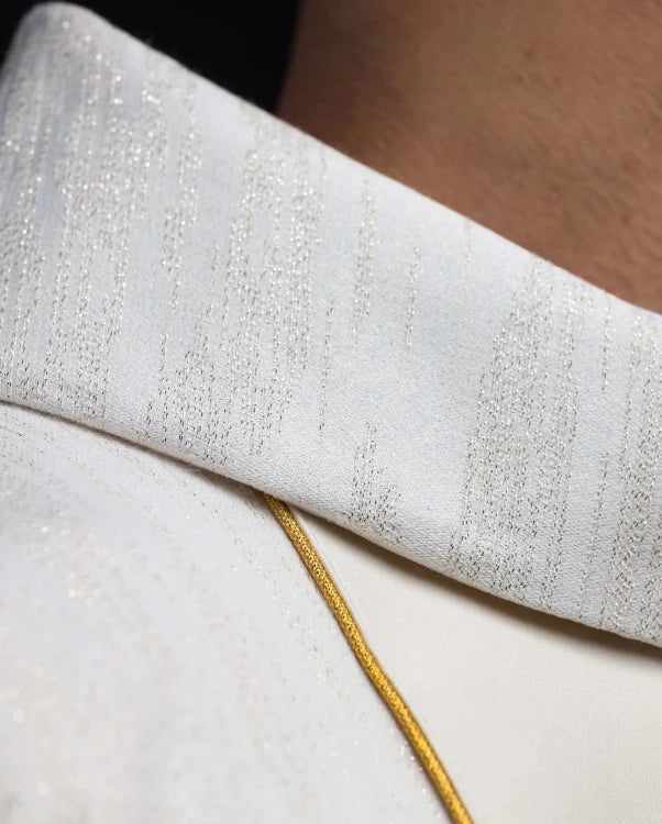 Ecru Chasuble with embroidered band with Jerusalem crosses — close-up detail