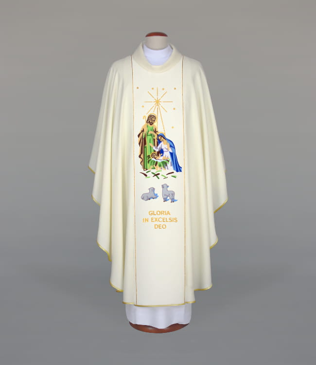 Ecru Chasuble with embroidered Christmas motif – Variant II — front view