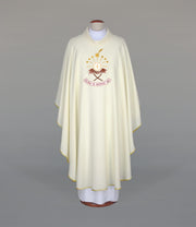 Ecru Chasuble with embroidered Christmas motif – Variant III — front view