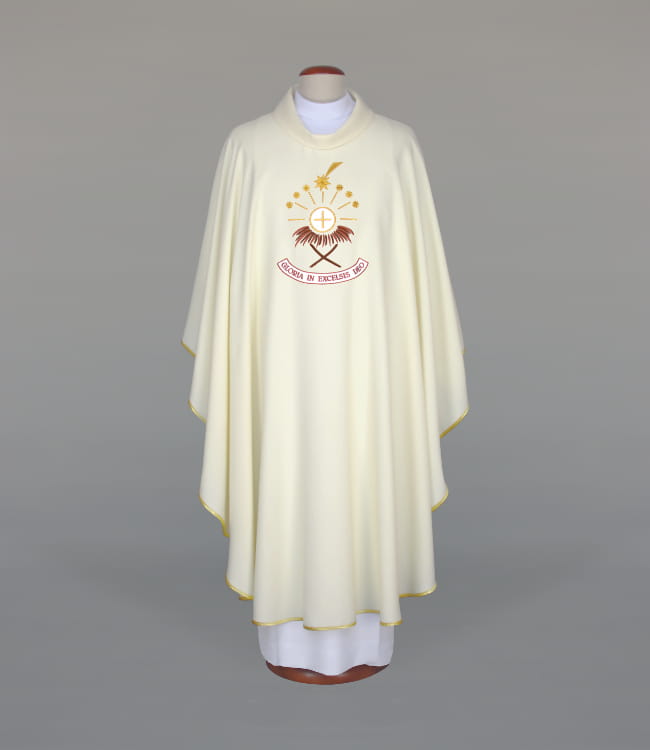 Ecru Chasuble with embroidered Christmas motif – Variant III — front view