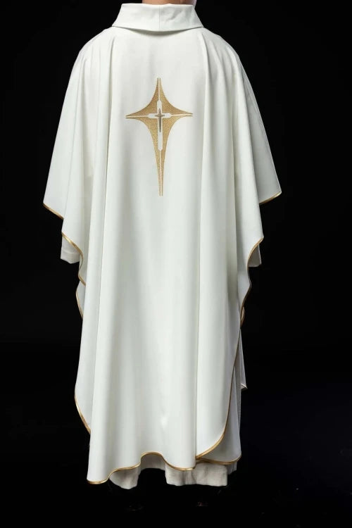 Ecru Chasuble with embroidered cross — full view
