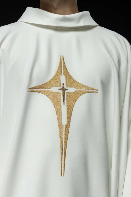 Ecru Chasuble with embroidered cross — back view