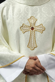 Ecru Chasuble with embroidered cross – Variant II — front view