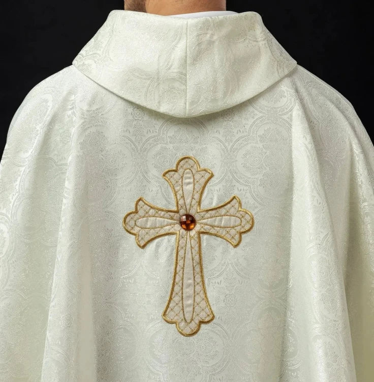 Ecru Chasuble with embroidered cross – Variant II — side view