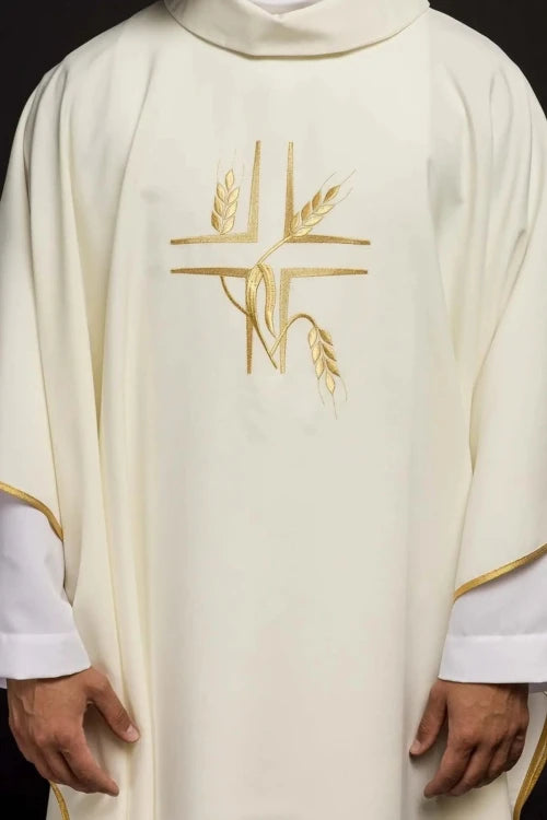 Ecru Chasuble with embroidered cross – Variant III — front view