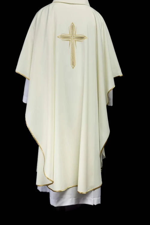 Ecru Chasuble with embroidered cross – Variant IV — full view