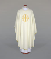 Ecru Chasuble with embroidered decoration — front view