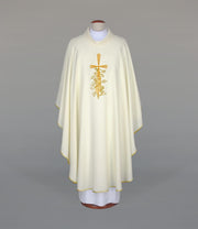 Ecru Chasuble with embroidered decoration – Variant IX — front view